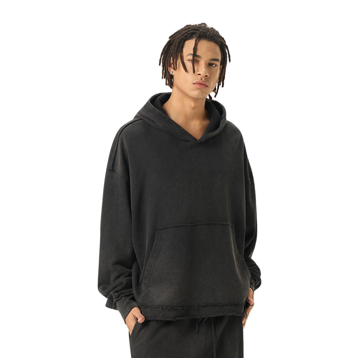 Raw Edge Boxy Washed Cotton Hoodie