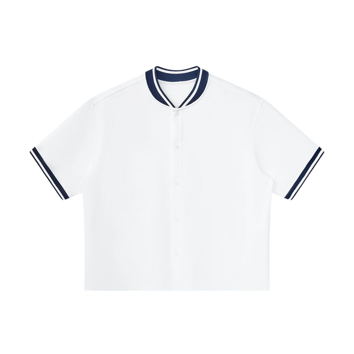 Short Sleeve Button‑Up Striped Baseball Cardigan