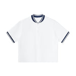 Short Sleeve Button‑Up Striped Baseball Cardigan