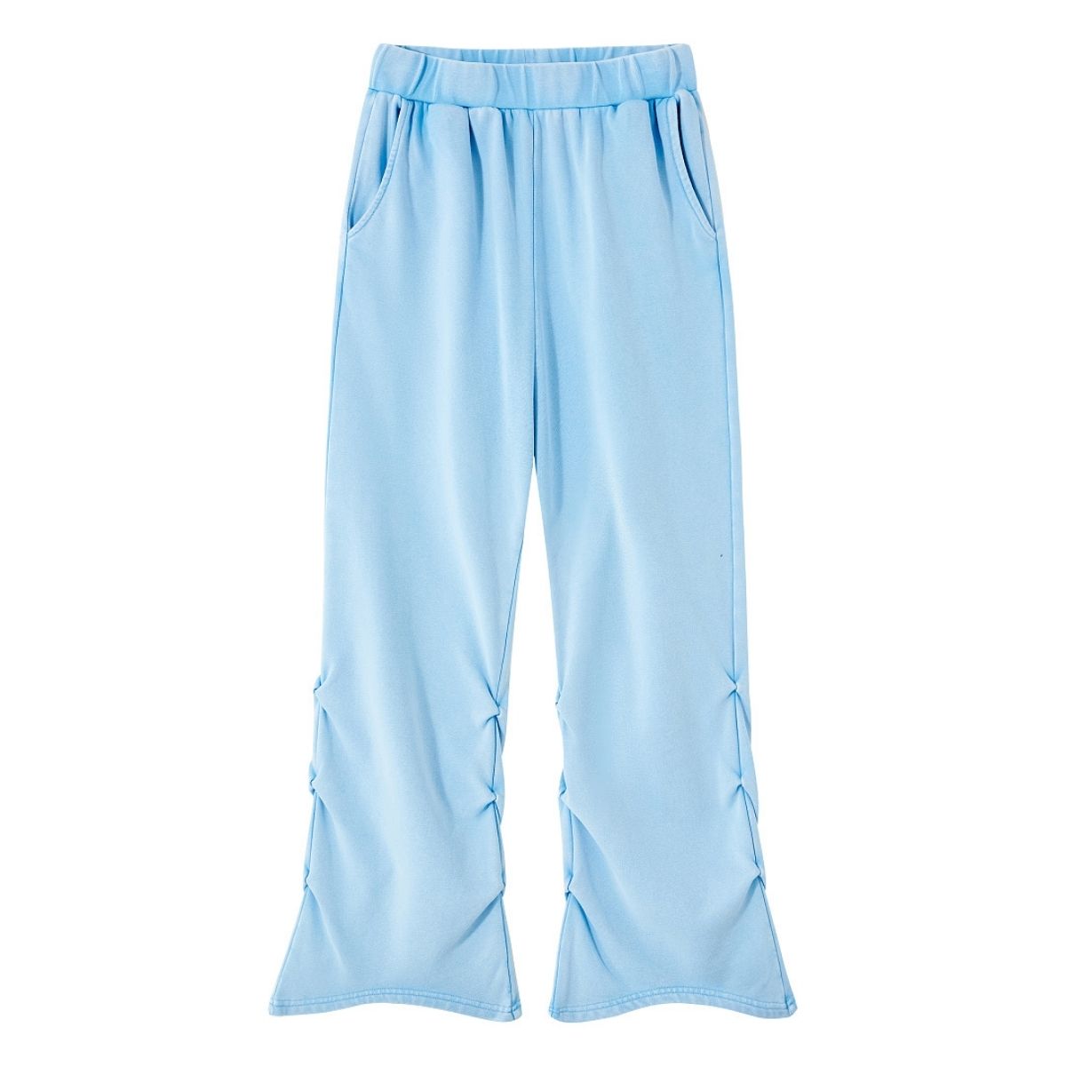 Vintage Washed Ruched Flared Casual Pants