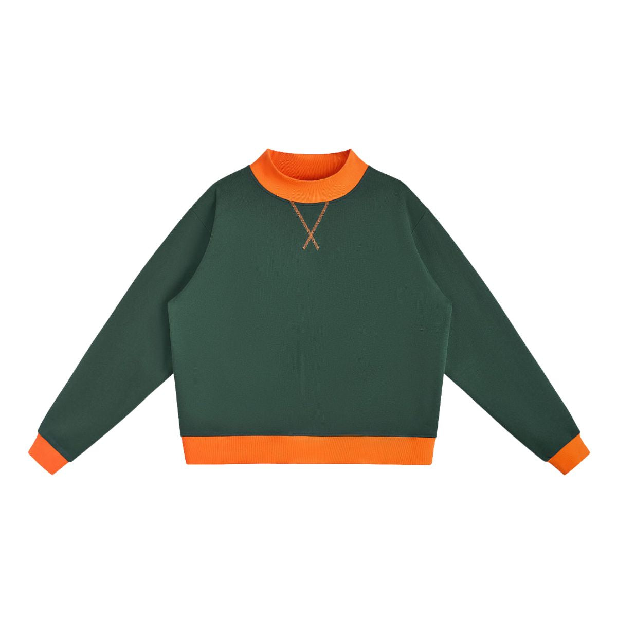 Mock Neck Sweatshirt With Contrast‑Color Stitching