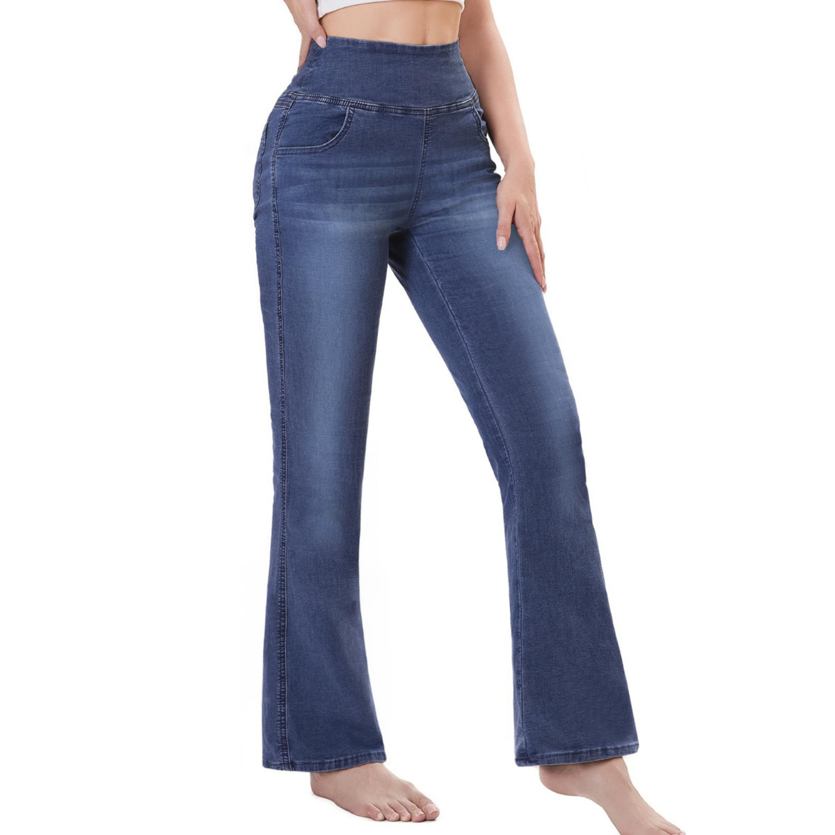 Women's Washed Stretch Knit Bootcut Jeans