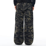 Camo Military Workwear Wide-Leg Cargo Utility Pants