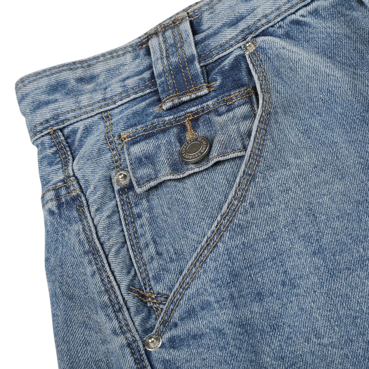 Trendy Constructed Vintage Blue Scimitar‑Leg Jeans