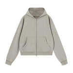 French Terry Washed Distressed Double‑Zip Hoodie