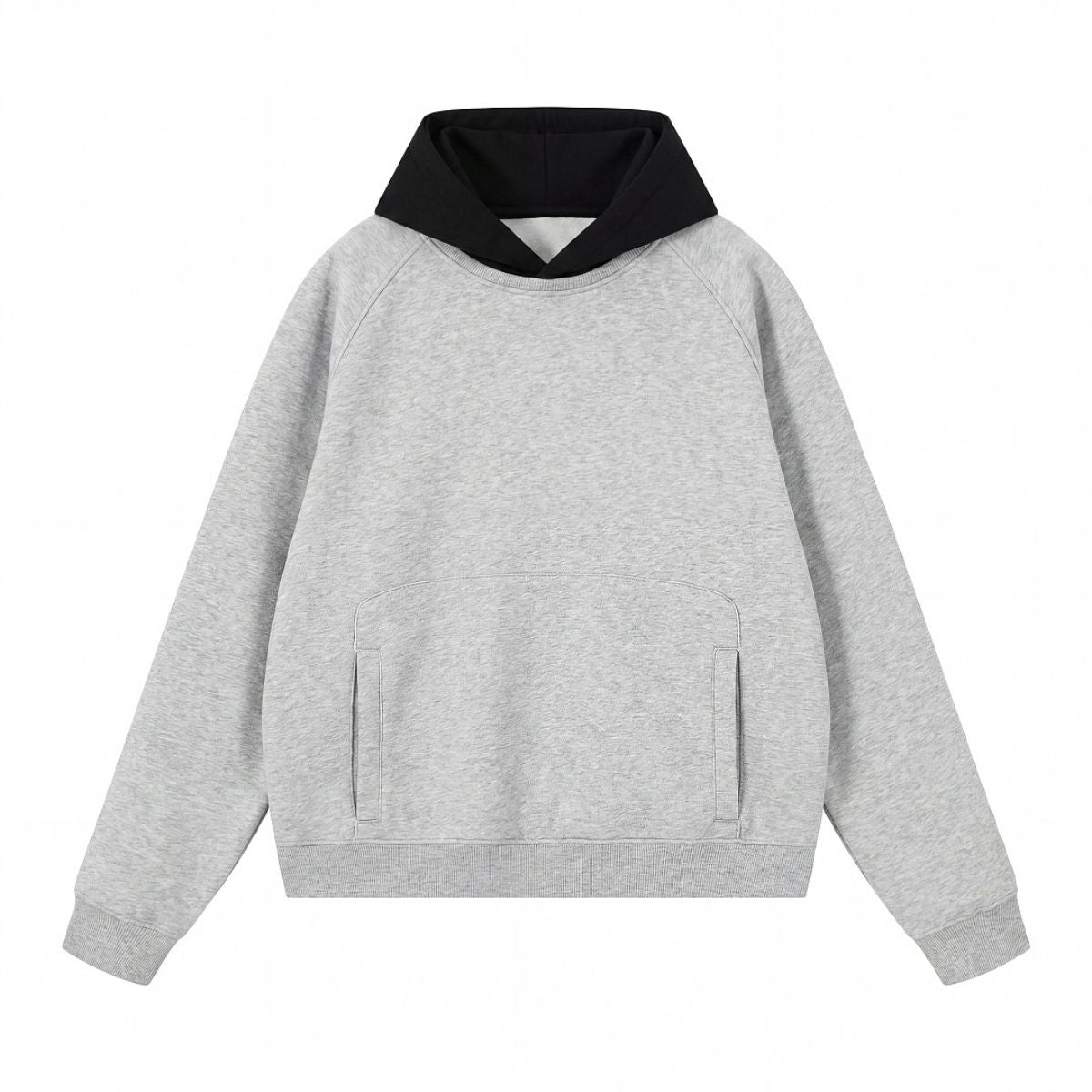 Color‑Blocked Fleece Lined Raglan Retro Loose Hoodie