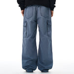 Wide Leg Cargo Pants Elastic Waistband Multi Pocket