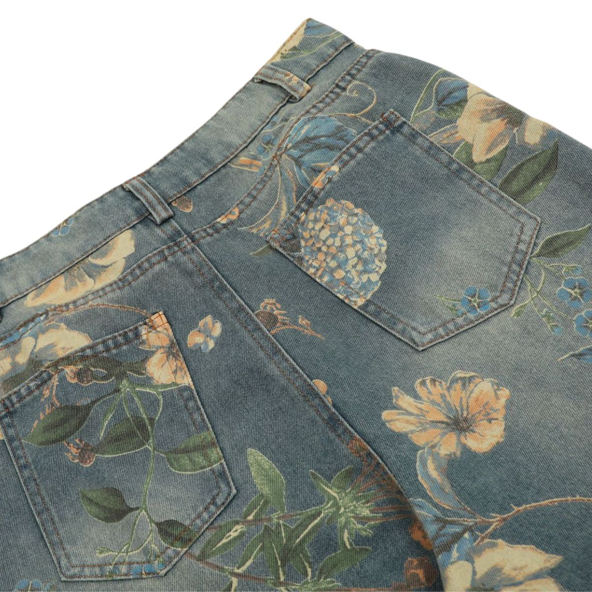 Smoke Rise Wide Leg Floral Print Denim Pants