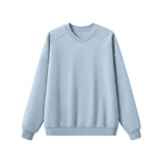 Drop‑Shoulder Spliced Cutaway Small V‑Neck Composite Crew Neck Sweatshirt