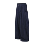 Draped Wide Leg Summer Suit Trousers with Deconstructed Panels