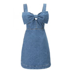 Women's Denim Bow Strappy Mini Dress