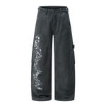 Printed Adjustable Waist Cargo Wide‑Leg Pants