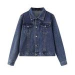 Unisex Commuter Workwear Style Single-breasted Lapel Straight Denim Jacket