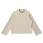 Short‑Wide Mock Neck Sweatshirt With Raw Frayed Loop Hem