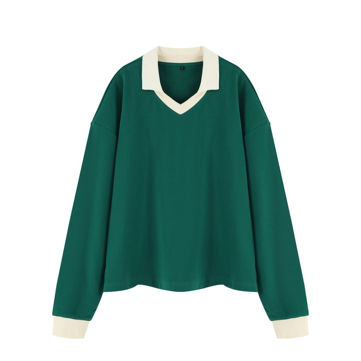 Women's Heavyweight Washed Color Block Collared Long Sleeve Sweatshirt