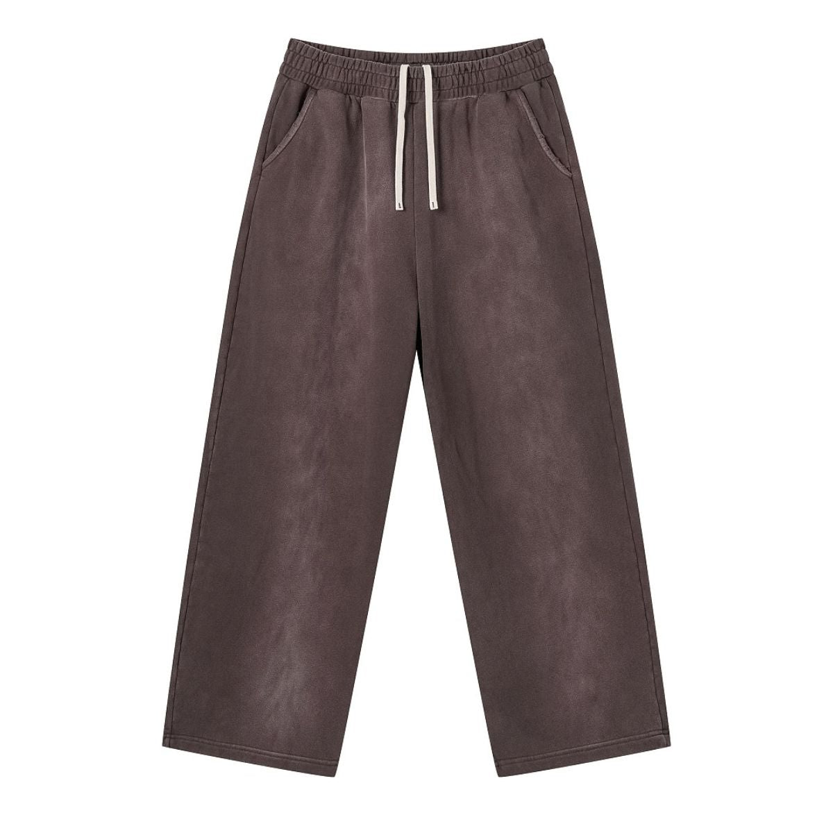 Monkey Wash Ripped Distressed Curved Wide Leg Cotton Sweatpants
