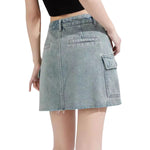 Falda vaquera con bordado de perlas y lavado vintage