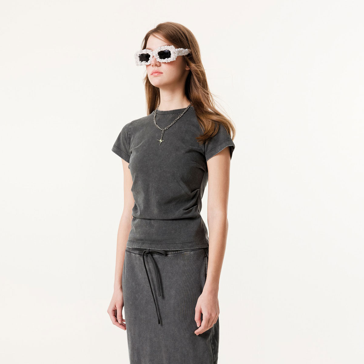Washed Cotton Pleated Waist Tee 8.55oz
