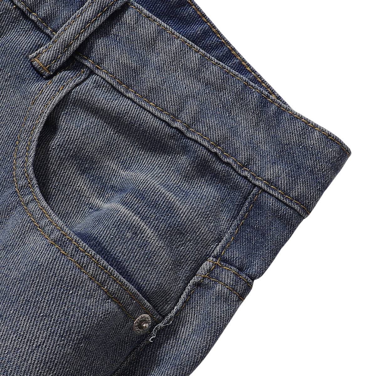 Vintage Washed Curved-Leg Denim Jeans