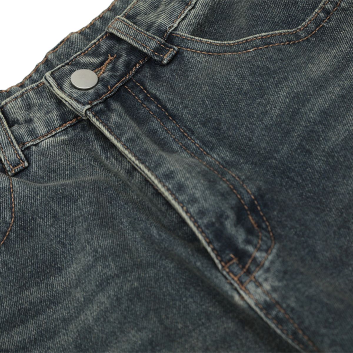 Men's Curved Denim Pants Wide Leg Distressed Paint Splatter Holes