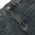 Men's Curved Denim Pants Wide Leg Distressed Paint Splatter Holes