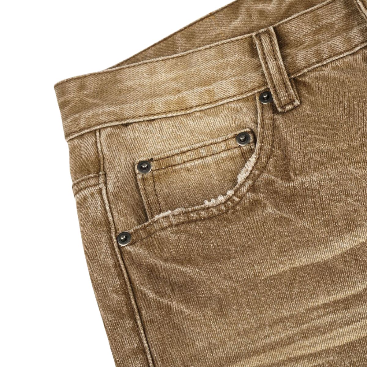 Ripped Whiskering Micro Flare Vintage Denim Jeans