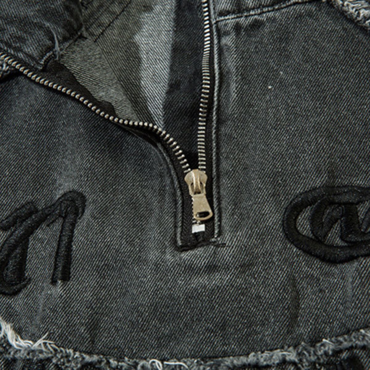 Oversized Stand-up Collar Washed Distressed Denim Jacket