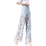 Risen Jeans Rhinestones & Sequins Cut-Out Wide-Leg Jeans