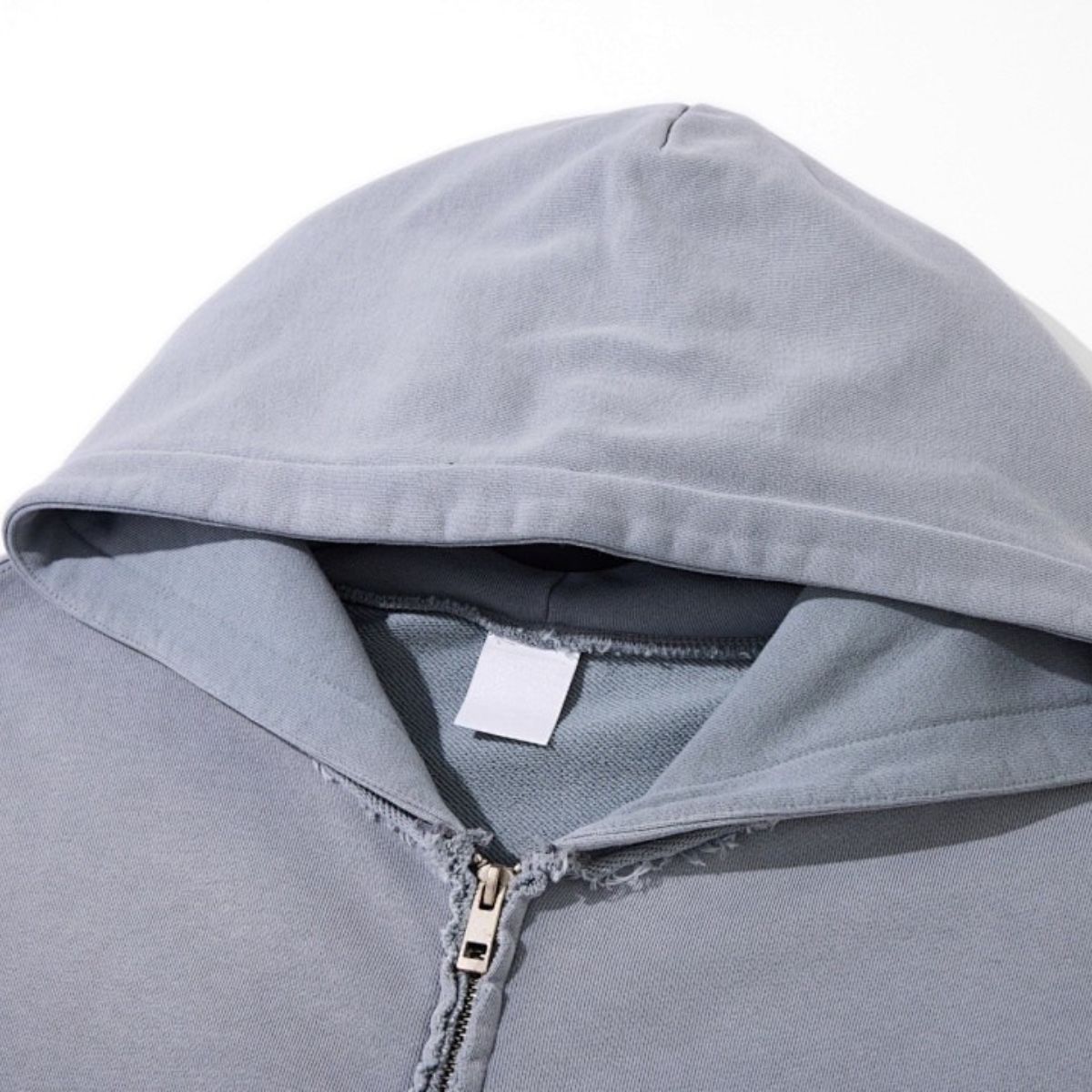 Cotton Vintage Distressed Gradient Raw‑Edge Zip Hoodie