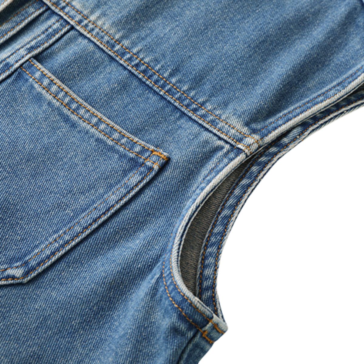 Classic Blue Sleeveless Denim Trucker Vest