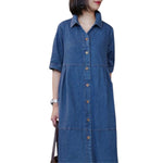 Elbow-Length Sleeve Oversized Denim Midi Dress