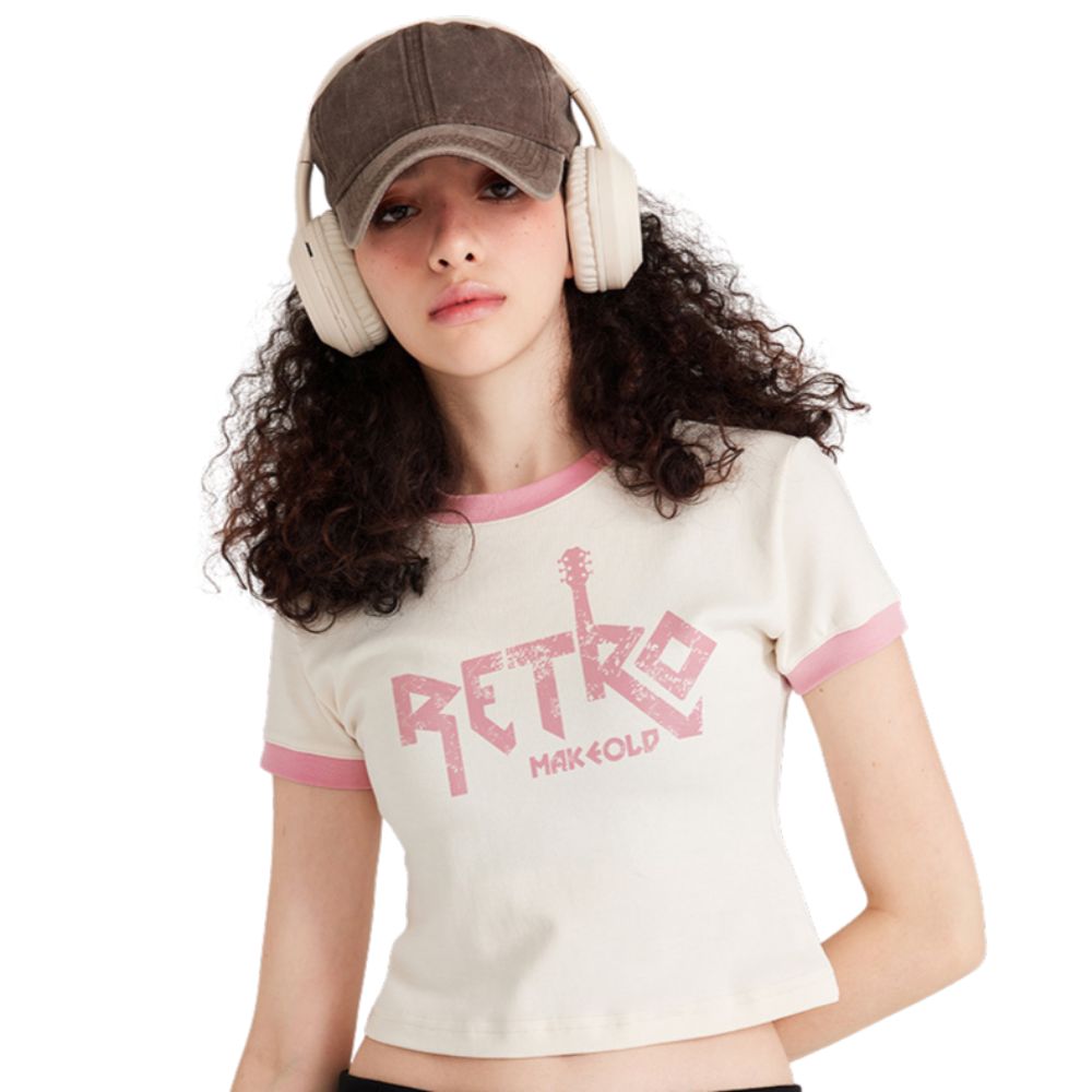 Contrast Colors Retro Graphic Crop Top-INNBLAC Fashion Apparel