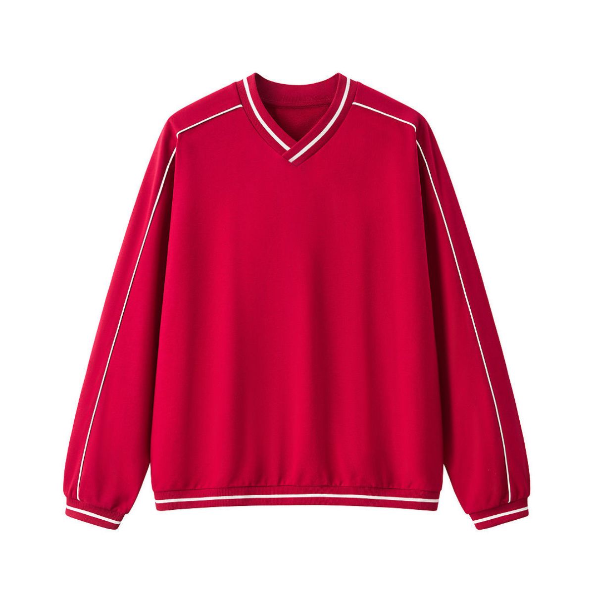 V Neck Contrast Color Drop Shoulder Sweatshirt Loose Fit Ribbed Cuffs