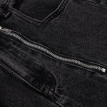 Men's Coated Curved Denim Pants Patchwork Pleated Loose Wide Leg