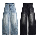 Vintage Washed High Waist Distressed Relaxed Straight Leg Denim Jeans