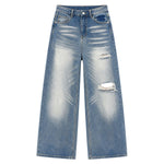 Distressed Curved Leg Wide Fit Denim Jeans
