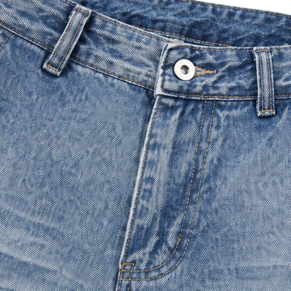 American Vintage Washed High-Waist Curved Wide-Leg Workwear Denim Pants