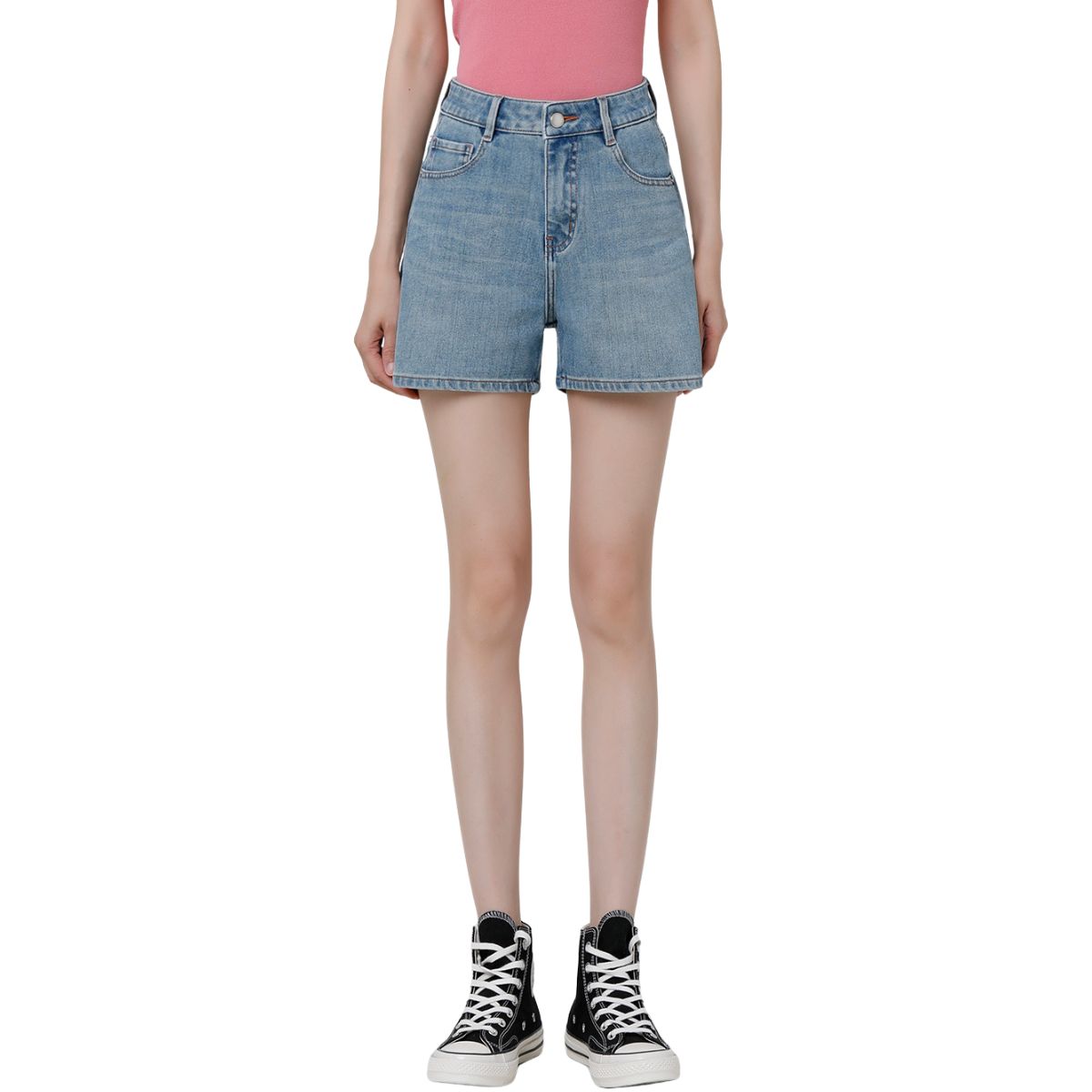 High-Rise Whisker Denim Shorts