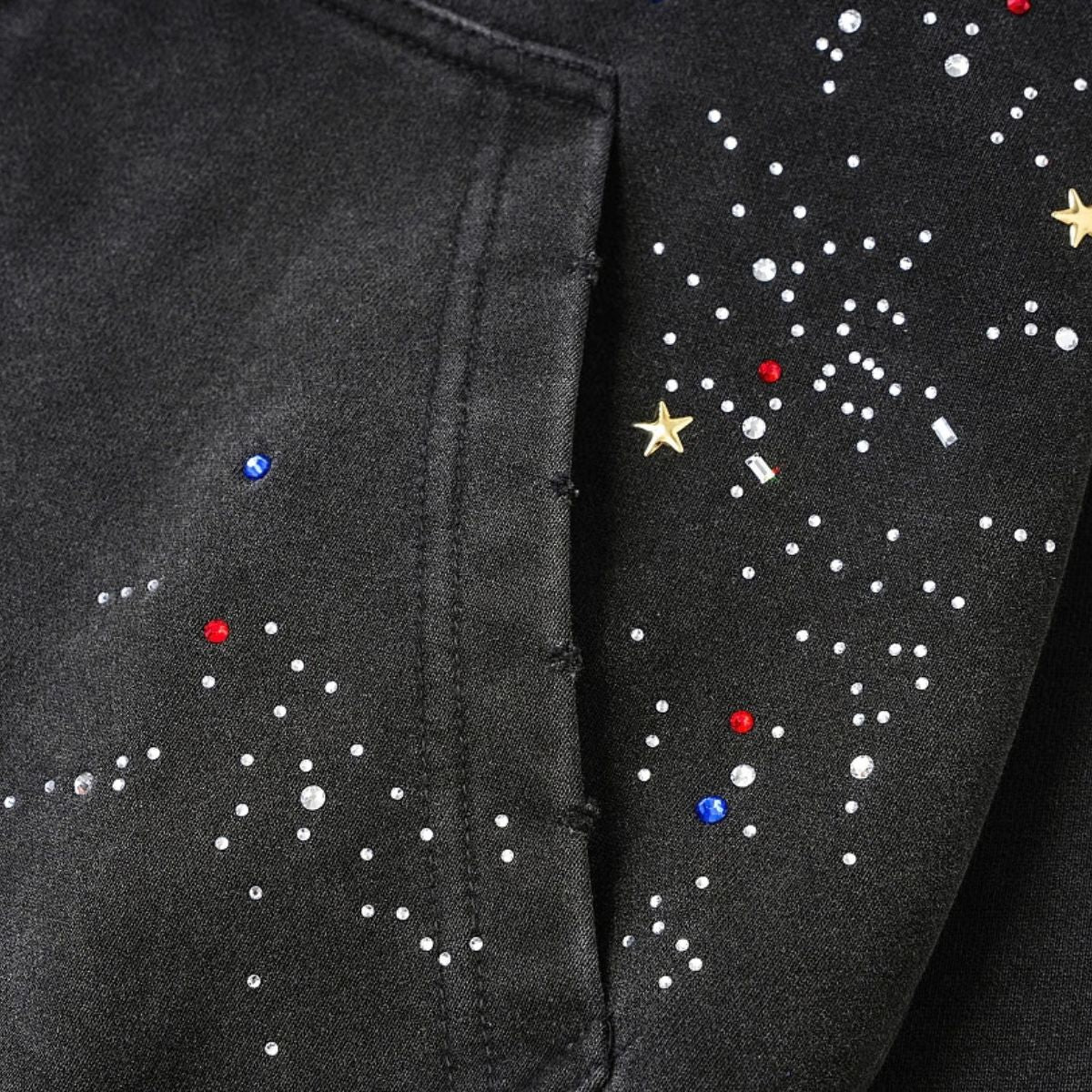 Snow Wash Sparkling Rhinestone Frayed Distressed Zip-Up Hoodie