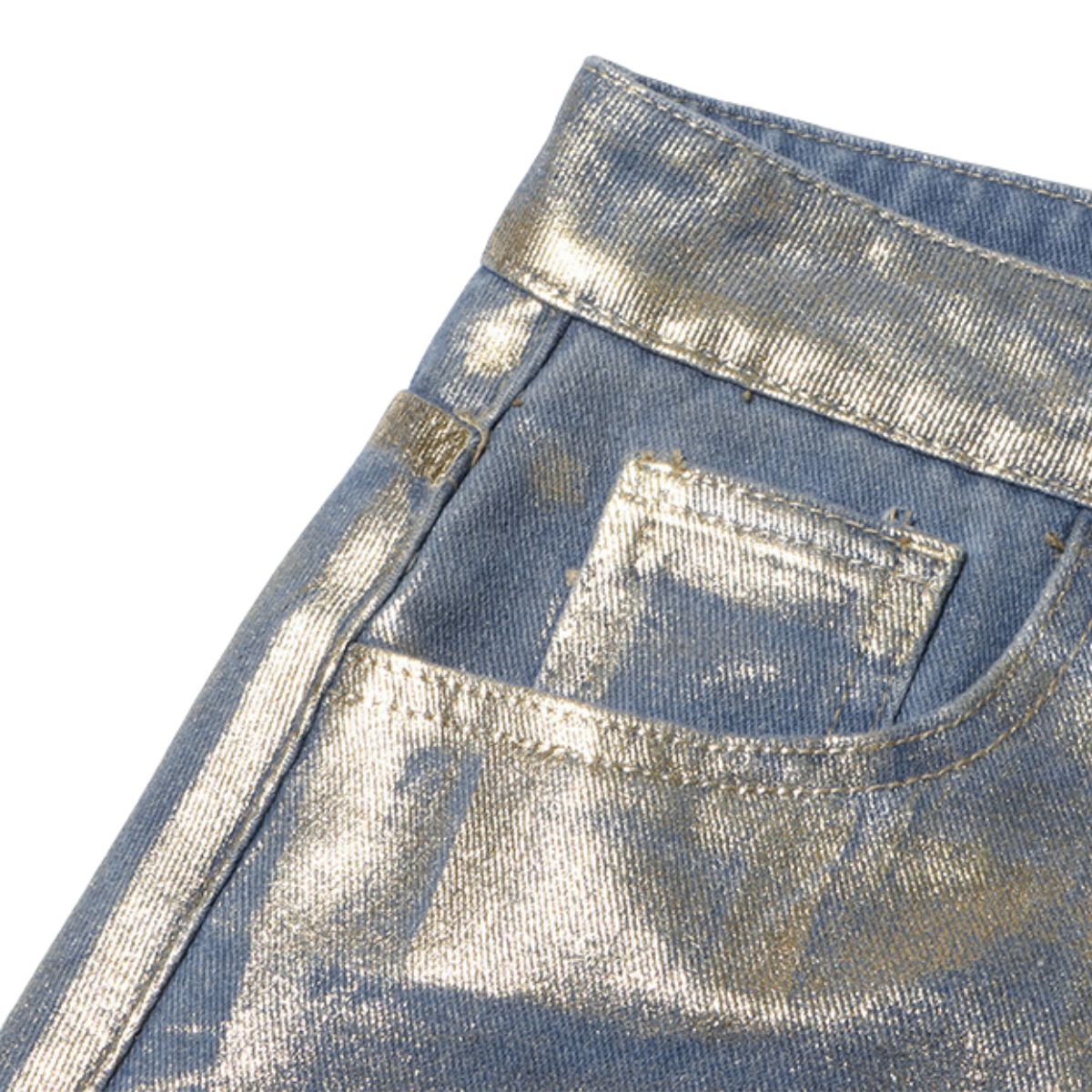 Falda vaquera con bordado de perlas y lavado vintage