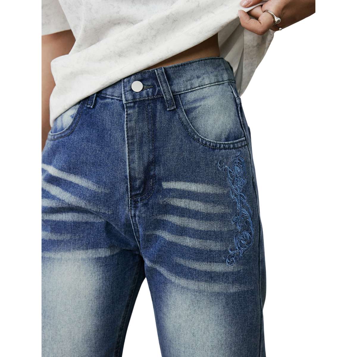 Vintage Embroidered Bootcut Denim Jeans