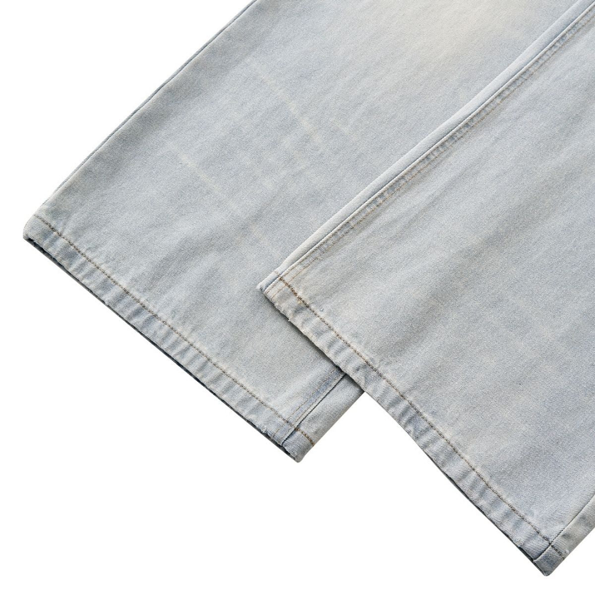 Vintage Washed Distressed Gradient Stripe Wide Leg Jeans
