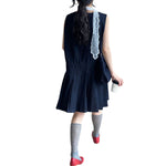 Loose-Fit Pleated Denim Mini Dress