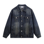 Unisex Retro Street style Distressed Washed Blue&yellow Mud-dyed Denim Jacket
