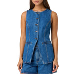 Button-Front Longline Denim Vest