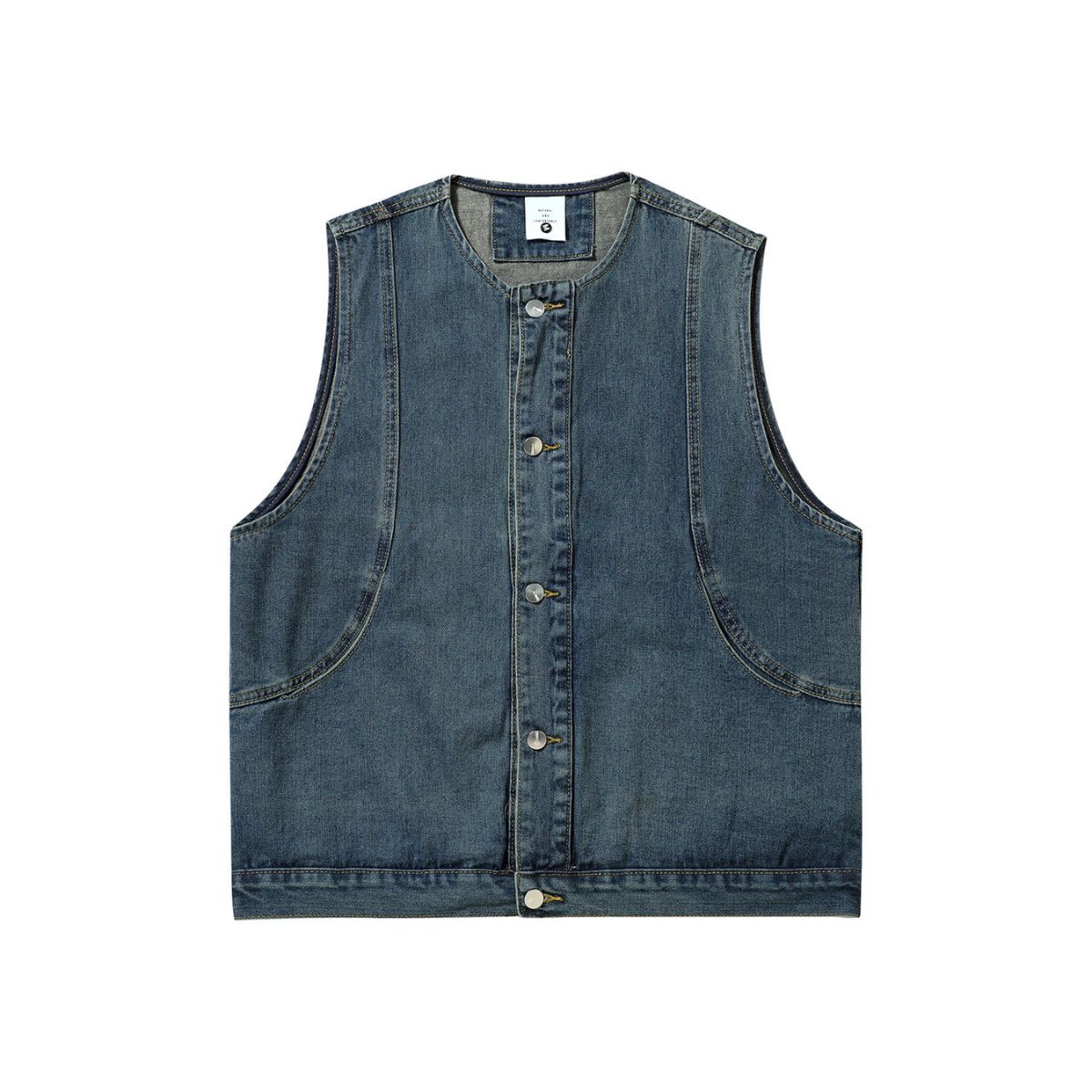 Crew Neck Button-Front Denim Vest