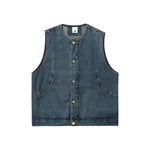 Crew Neck Button-Front Denim Vest