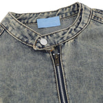 Retro Washed Distressed Stand Collar Hip-hop Short Denim Men's Jacket