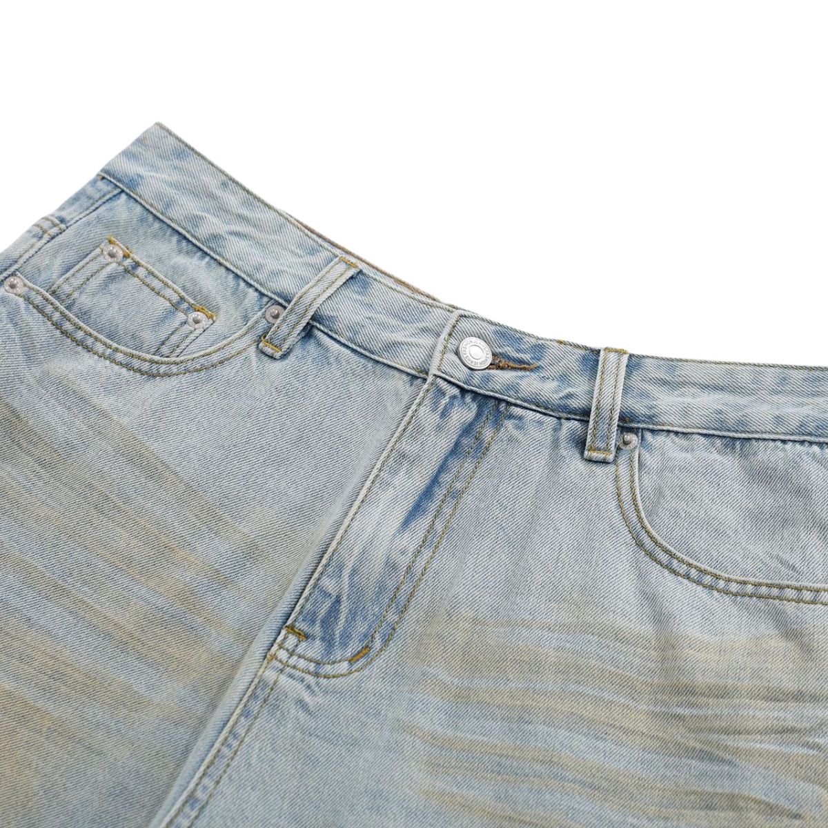 Layered Two-Tone Distressed Denim Bermuda Shorts