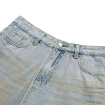 Layered Two-Tone Distressed Denim Bermuda Shorts